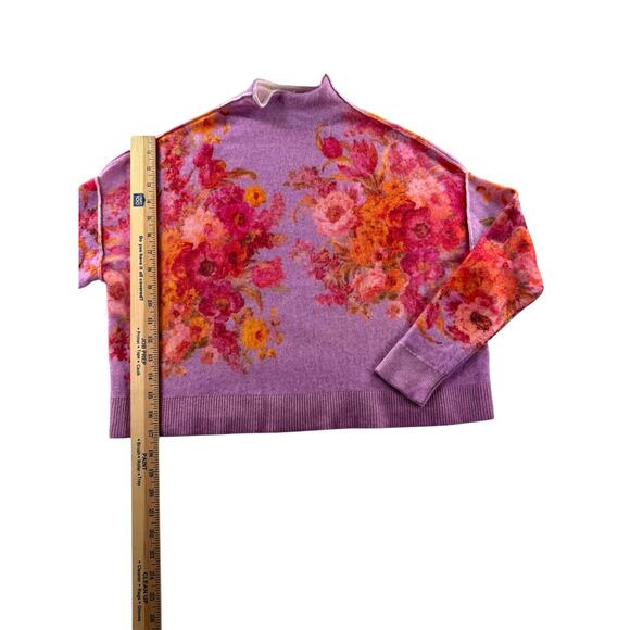 Pilcro Alani Mock Neck Cashmere Sweater XS Floral Purple Pink Boxy Relaxed - Picture 5 of 7